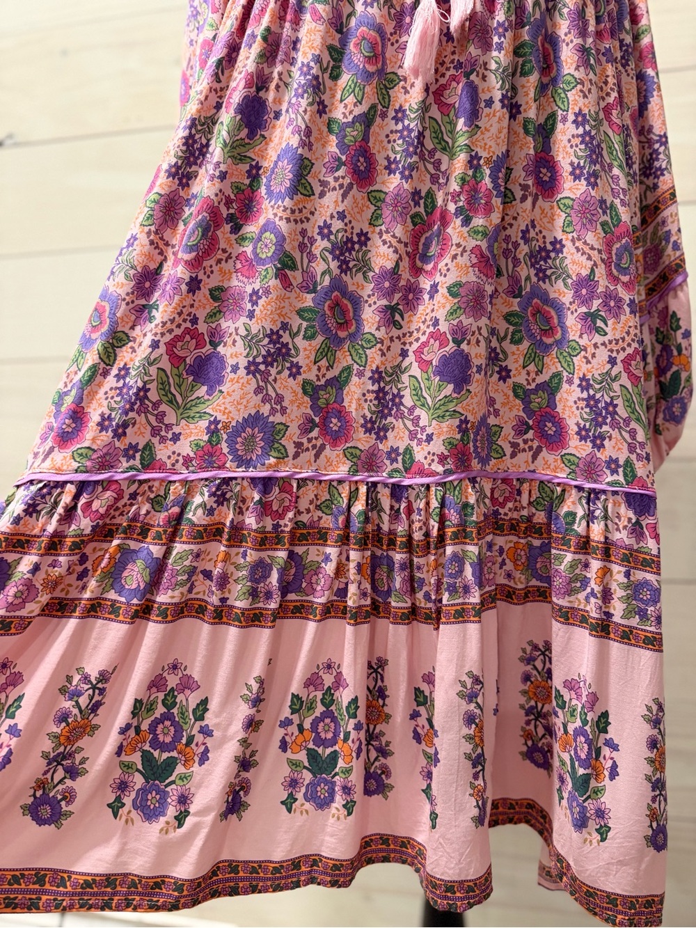 Umgee Lavender Floral Boho Tie-Neck Dress - Picture 11 of 16